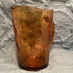 Vintage Amber Glass Pitcher  Hazel‎ Atlas DIAMOND OPTIC MID CENTURY MODERN